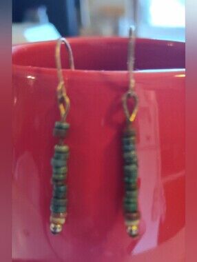 Green Beaded Straight Drop Earrings